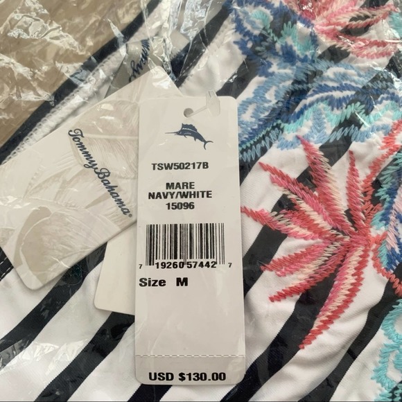 Tommy Bahama Palms of Paradise Embroidered String Bikini Bottoms in Navy/White - Picture 5 of 7
